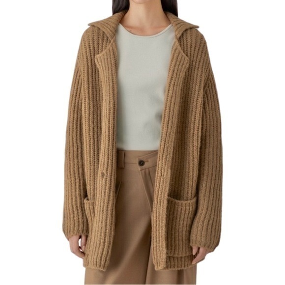 Vintage Gitano Women’s Camel Tan Wool Blend Chunky Knit Open Front Long Cardigan - Picture 1 of 11